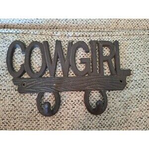 Cast Iron COWGIRL Wall Hook Rustic Key Holder‎ 9 in Long Western Decor Ranch